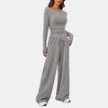 ✨✨Women's 2-Piece Lounge Set Asymmetrical Long Sleeve T-Shirt & Wide Leg Pants Casual Fitted Tracksuit Loungewear Basic Minimalist Clothing with Drawstring & Pockets