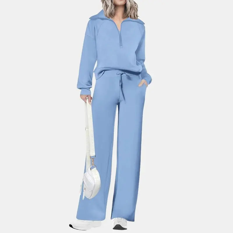 ✨✨Women's Casual 2-Piece Sweatsuit Set - Half Zip Pullover Sweatshirt & Wide Leg Pants with Drawstring - Matching Tops & Sweatpants for Comfort