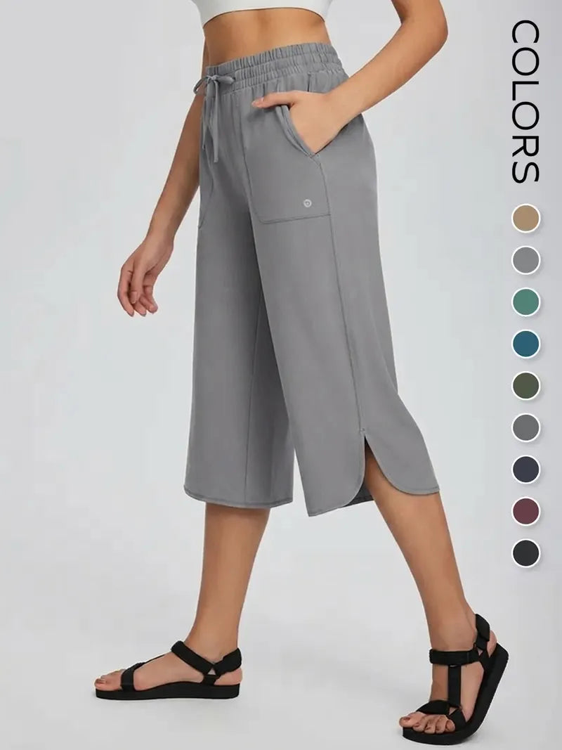 ✨✨Women's Wide Leg Yoga Capris – High Waisted with Pockets, Quick Dry, Lightweight, UPF 50+ Sun Protection – Loose Comfy for Hiking, Gym, Travel & Outdoor Workout ☀️