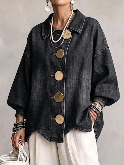 💛LAST DAY SAVE 49% ⏰Collared Oversized Denim Jacket With Large Metal Buttons