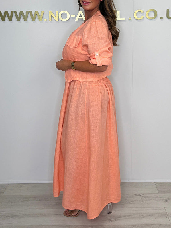 CLEARANCE🔥 Linen Smocked Dress With Over Jacket Two-piece Set