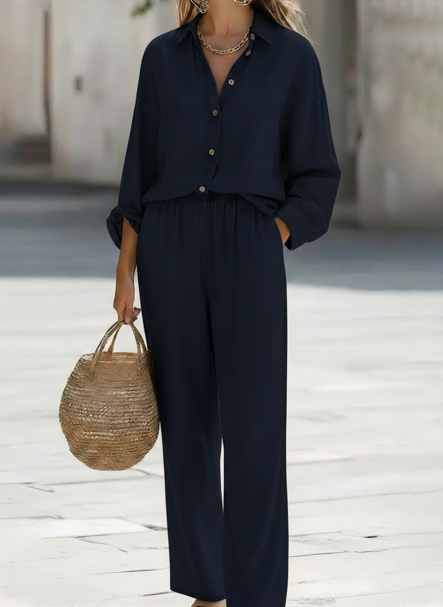 ⏰ LAST DAY SAVE 49% 💥Women's Classic Denim Shirt And Wide-leg Pants Two-piece Set