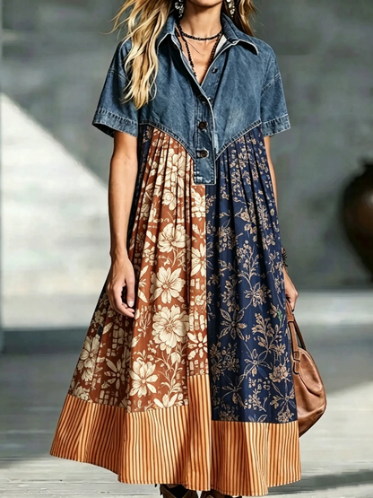 🤲LAST DAY SAVE 49% ⏰Women’s Denim Spliced Gradient Leopard Print Shirt Midi Dress