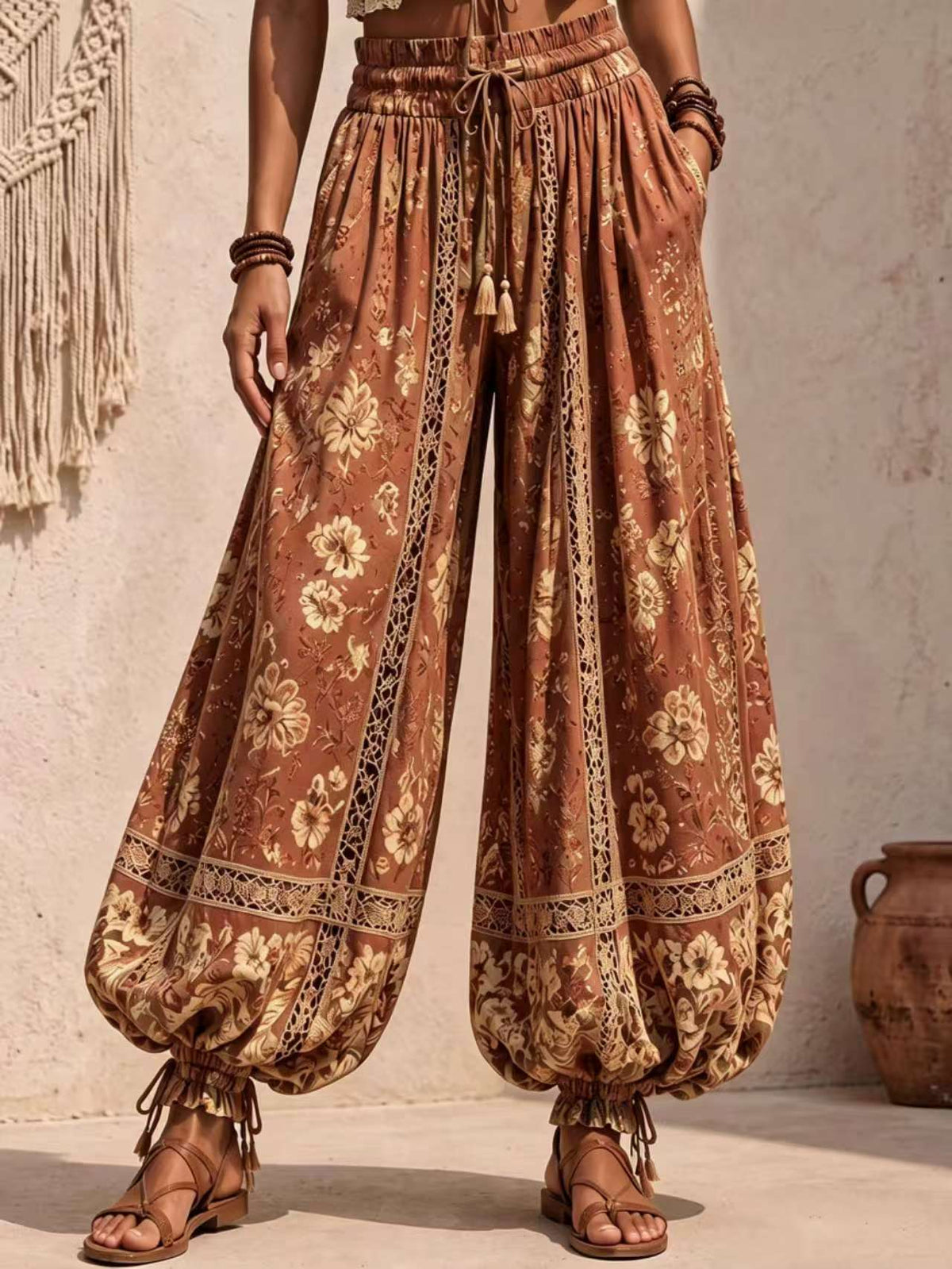 🤲LAST DAY SAVE 49% ⏰Bohemian Floral Lace-Inset Lantern Pants