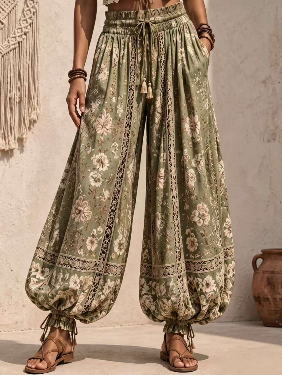 🤲LAST DAY SAVE 49% ⏰Bohemian Floral Lace-Inset Lantern Pants