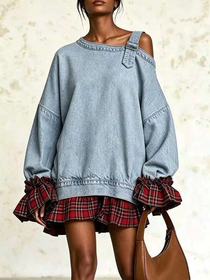 🤲LAST DAY SAVE 49% ⏰Edgy Buckle Strap Asymmetrical Denim Mini Dress