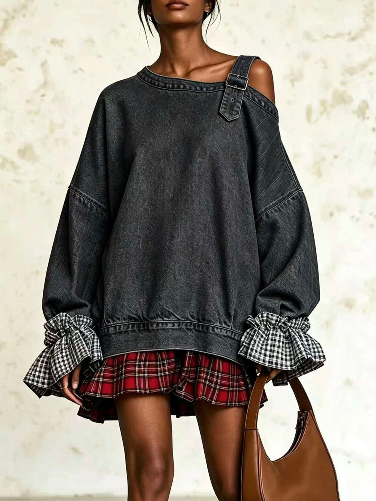 🤲LAST DAY SAVE 49% ⏰Edgy Buckle Strap Asymmetrical Denim Mini Dress