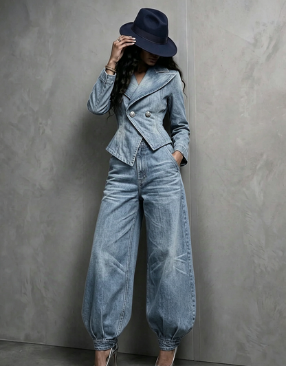 💛LAST DAY SAVE 49%🔥 Figure-Flattering Denim 2-Piece Set + FREE Hat