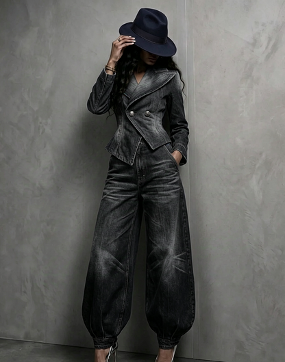 💛LAST DAY SAVE 49%🔥 Figure-Flattering Denim 2-Piece Set + FREE Hat
