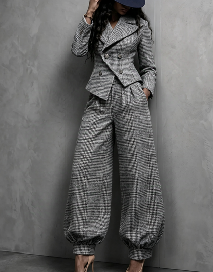 💛LAST DAY SAVE 49% ⏰🏆 Plaid Blazer & Balloon Pants Set — FREE Hat Included 🎁