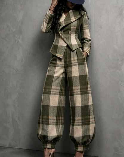 💛LAST DAY SAVE 49% ⏰🏆 Plaid Blazer & Balloon Pants Set — FREE Hat Included 🎁