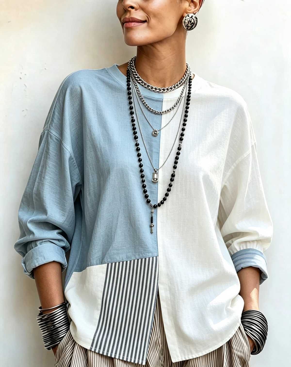 🤲LAST DAY SAVE 49% 🧡Chic Asymmetric Black And White Striped Statement Top