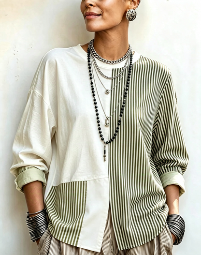 🤲LAST DAY SAVE 49% 🧡Chic Asymmetric Black And White Striped Statement Top