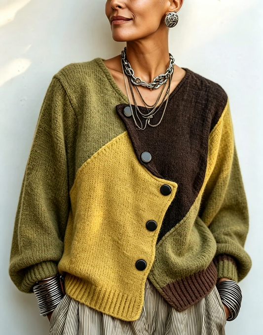 🤲LAST DAY SAVE 49% 🧡Artisti Cozy Asymmetric Color-block Knit Sweater