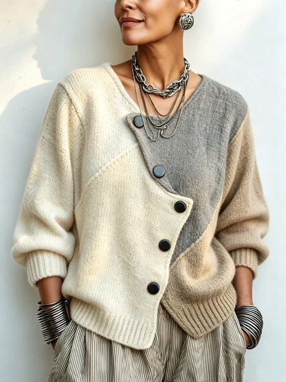 🤲LAST DAY SAVE 49% 🧡Artisti Cozy Asymmetric Color-block Knit Sweater