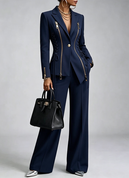 💛LAST DAY SAVE 49% 🧡 Women’s Orange 2-Piece Suit Set with Wide-Leg Pants — FREE Handbag