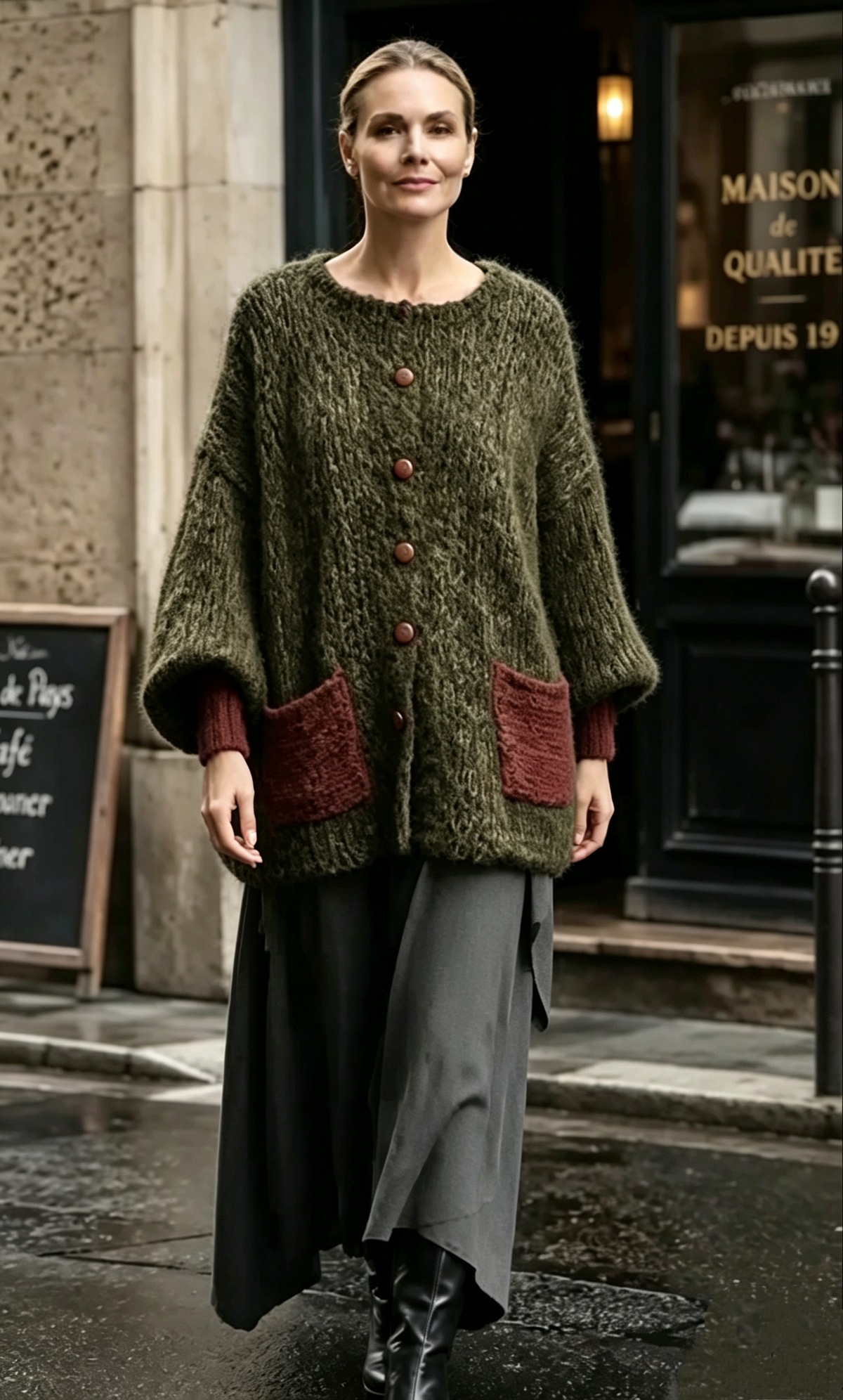 🤲LAST DAY SAVE 49% ❤️ Women’s Cozy Knit 2-Piece Set — Contrast Cardigan & Flowy Skirt