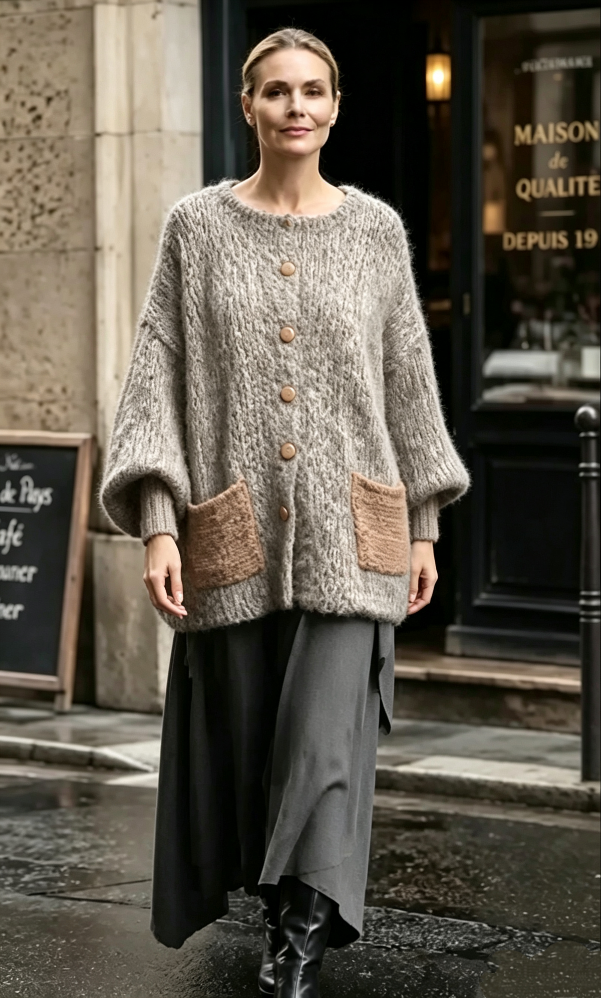 🤲LAST DAY SAVE 49% ❤️ Women’s Cozy Knit 2-Piece Set — Contrast Cardigan & Flowy Skirt