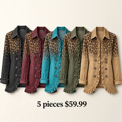 🤲LAST DAY SAVE 49% ⏰Bold Boho Leopard & Teal Ruffle Blazer Jacket