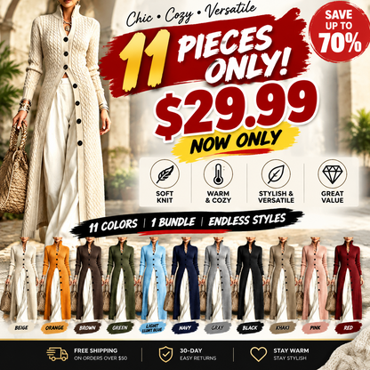 💚Women's Cable Knit Long Cardigan Slim Fit Acrylic Apricot Outerwear