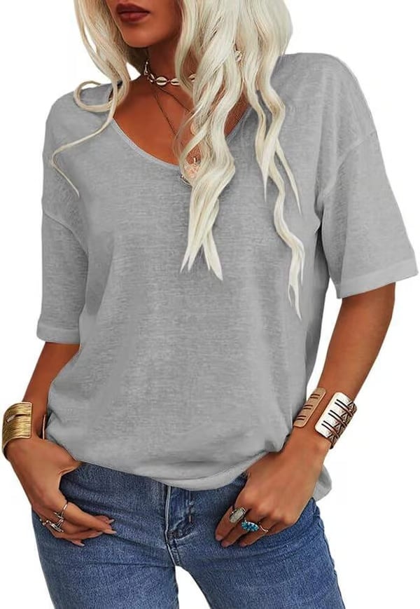 📦📦LAST DAY SAVE 49% ⏰Women's Soft Solid Color Vneck Tshirt Cotton Half Sleeve Half Sleeve Casual Loose