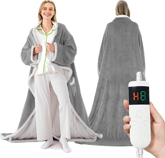 💛Wearable Heated Blanket with Sleeves | 10 Heat Settings, Auto Shut Off, Machine Washable 52”*72”+18”