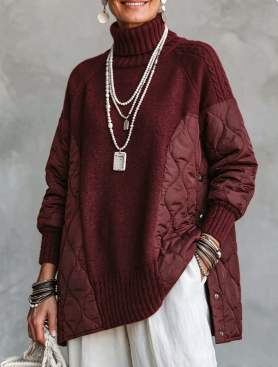 🤲LAST DAY SAVE 49% ⏰Cozy Turtleneck Quilted-Panel Knit Pullover