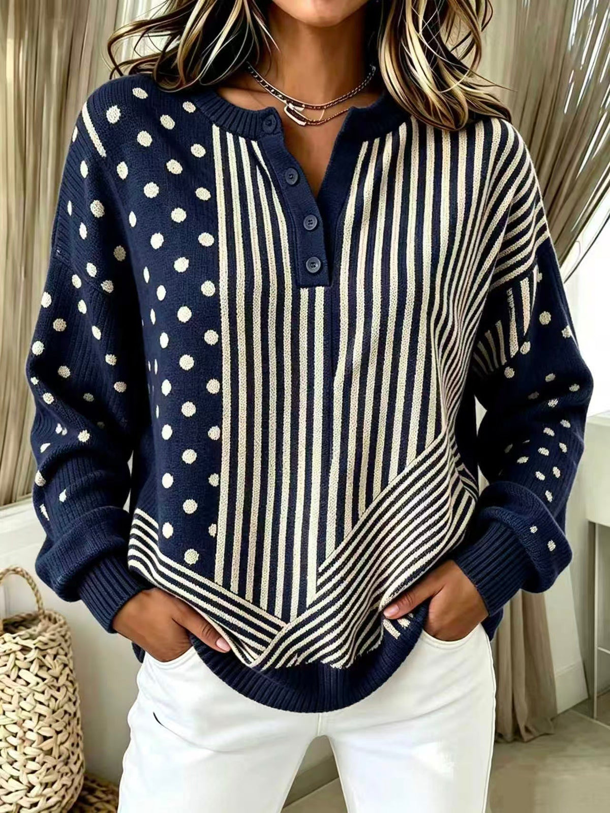 🤲LAST DAY SAVE 49% ⏰Chic Vibrant Orange Mixed-pattern Knit Sweater