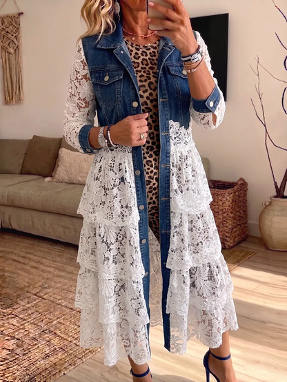💛LAST DAY SAVE 49% ⏰Vintage Elegant Denim Patchwork Hollowed Out Lace Jacket