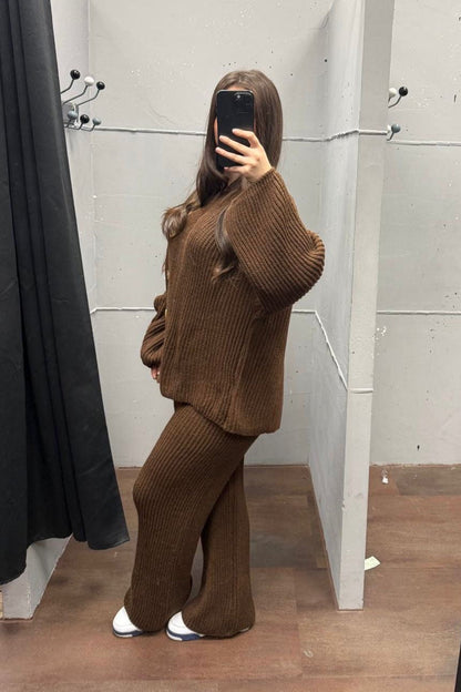💚Loungewear Set - Oversize Strickset Cardigan & Weite Hose