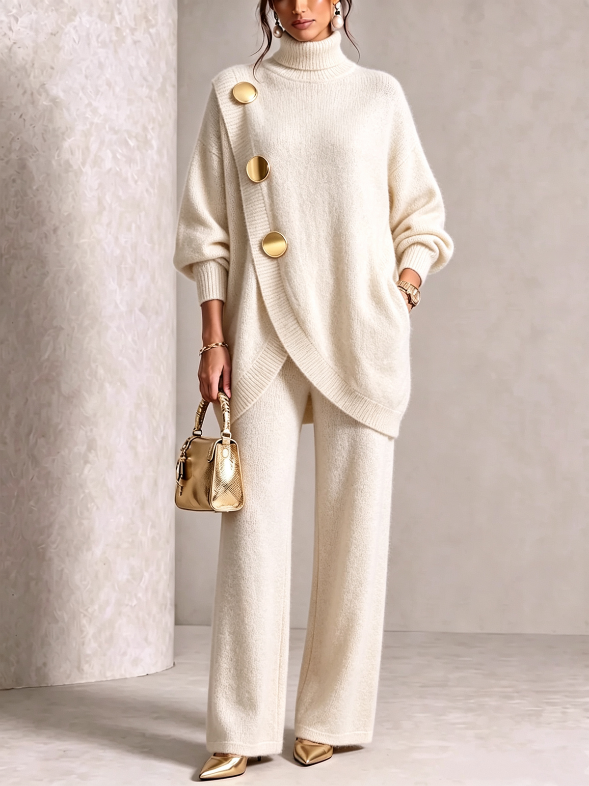 🤲💥 Elegant Knit Asymmetrical Button Set