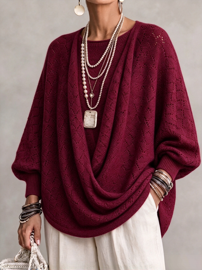 💛LAST DAY SAVE 49% ⏰Knit Top With A Cowl Neck, Cut-out Details, And Lantern Sleeves.