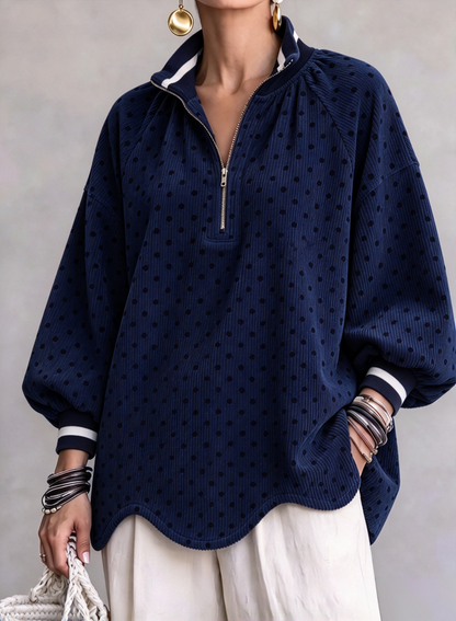 🤲LAST DAY SAVE 49% ⏰Chic Polka Dot Corduroy Zip-Up Pullover