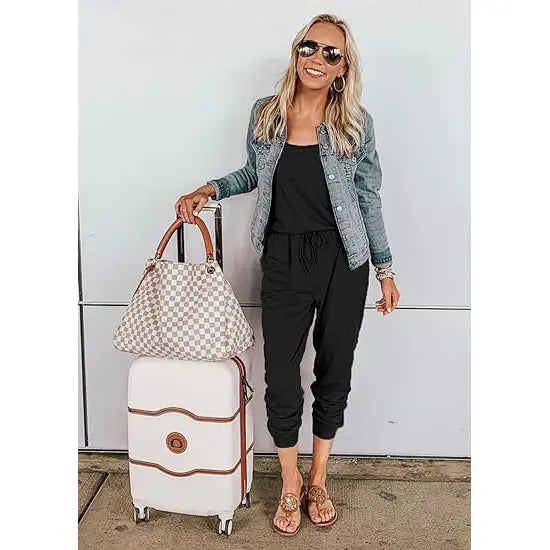 ✨✨Sleeveless Women's Jumpsuits Plus Size S-XXL Tank And Pants With Elastic Drawstring Waist Romper Summer Outfits