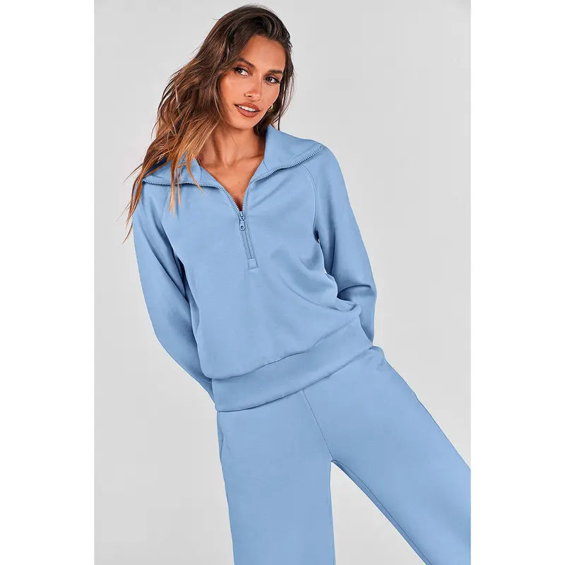 ✨✨Women's Casual 2-Piece Sweatsuit Set - Half Zip Pullover Sweatshirt & Wide Leg Pants with Drawstring - Matching Tops & Sweatpants for Comfort