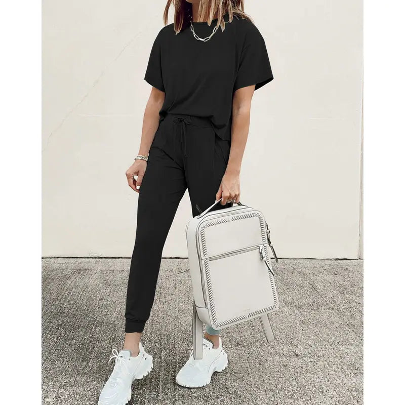 ✨✨Women's 2-Piece Set Outfits S-XXXL Crew Neck Short Sleeve Tracksuit Jogger Set With Drawstring and Pockets Comfy Lounge Wear#springtok