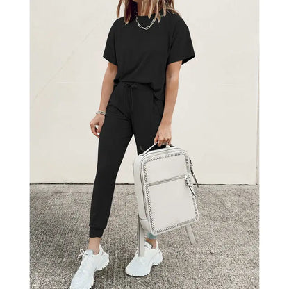 ✨✨Women's 2-Piece Set Outfits S-XXXL Crew Neck Short Sleeve Tracksuit Jogger Set With Drawstring and Pockets Comfy Lounge Wear#springtok