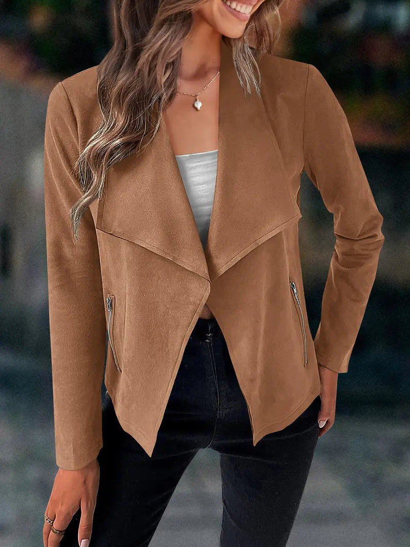 ✨✨Women's Fall Faux Suede Jackets Long Sleeve Open Front Cropped Coat Outwear