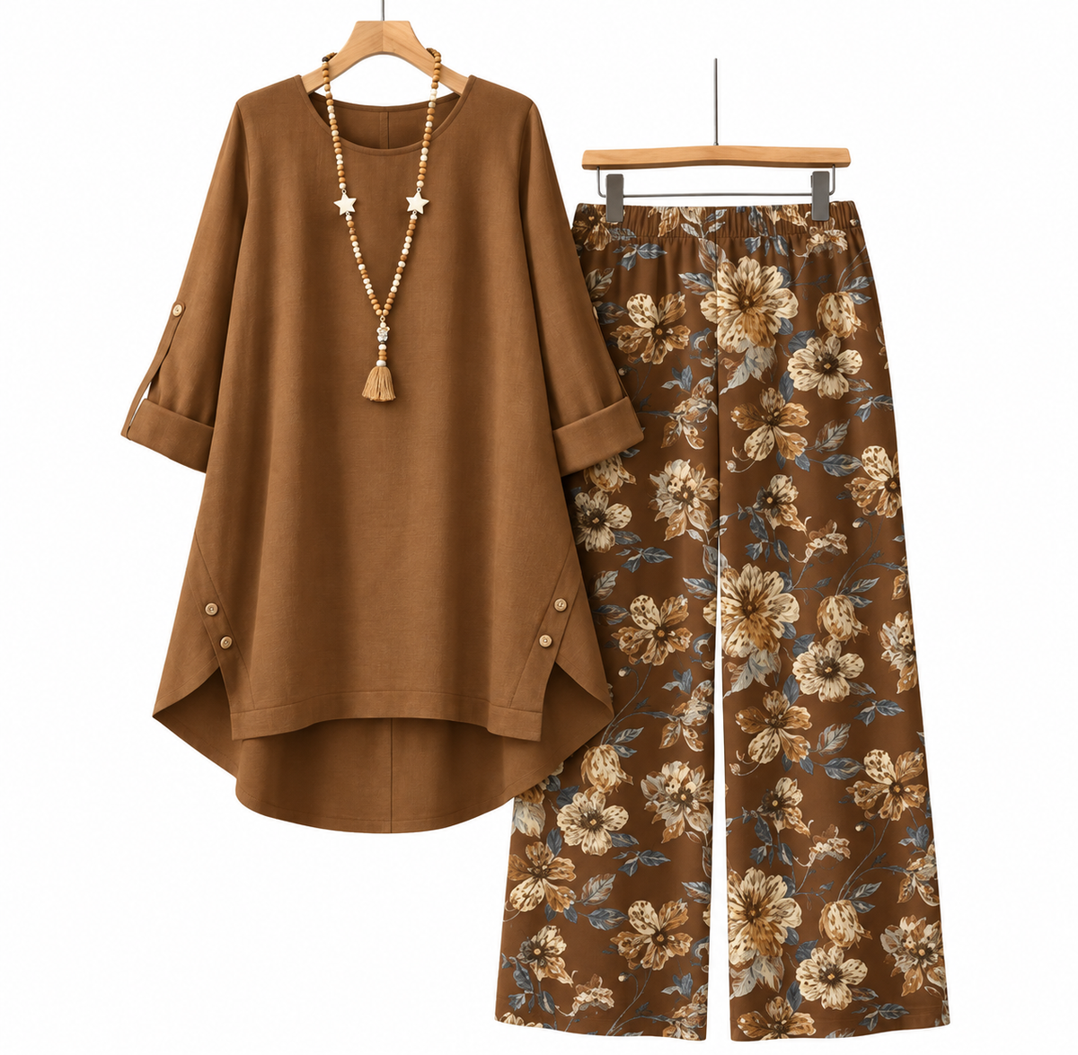 💚Women's Cotton Linen Half Sleeve Top ＆ Pants Set – Breathable & lightweight