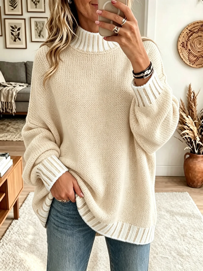 💛LAST DAY SAVE 49% ⏰Women's Striped Trim Mock Neck Sweater
