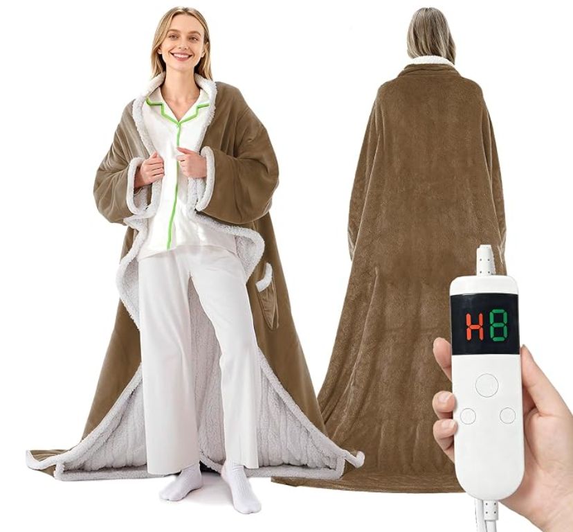 💛Wearable Heated Blanket with Sleeves | 10 Heat Settings, Auto Shut Off, Machine Washable 52”*72”+18”