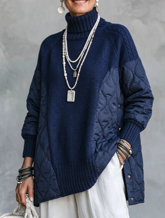 🤲LAST DAY SAVE 49% ⏰Cozy Turtleneck Quilted-Panel Knit Pullover