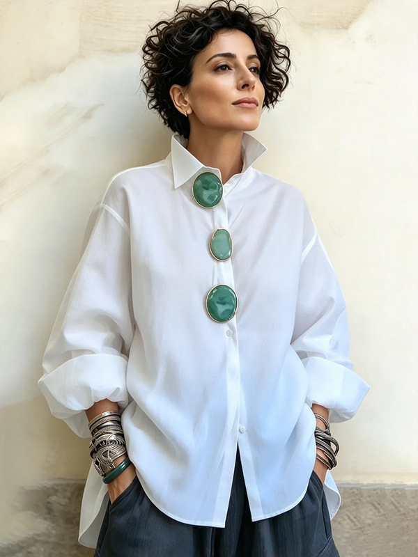🤲LAST DAY SAVE 49% ⏰Chic Oversized Statement Green Buttons Shirt