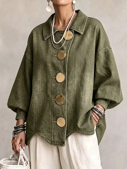 💛LAST DAY SAVE 49% ⏰Collared Oversized Denim Jacket With Large Metal Buttons