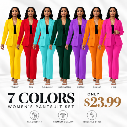 💚Women's elegant business solid color long-sleeved two-piece suit