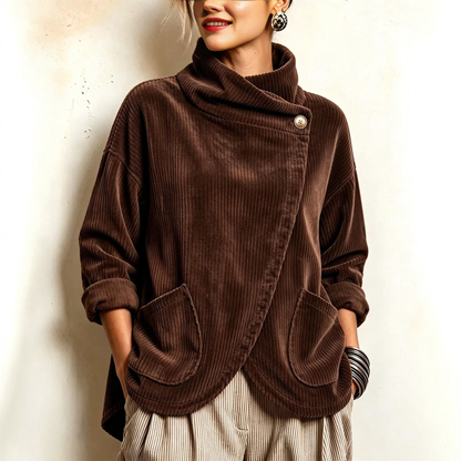 💛Cozy Asymmetric Button-Accented Corduroy Top