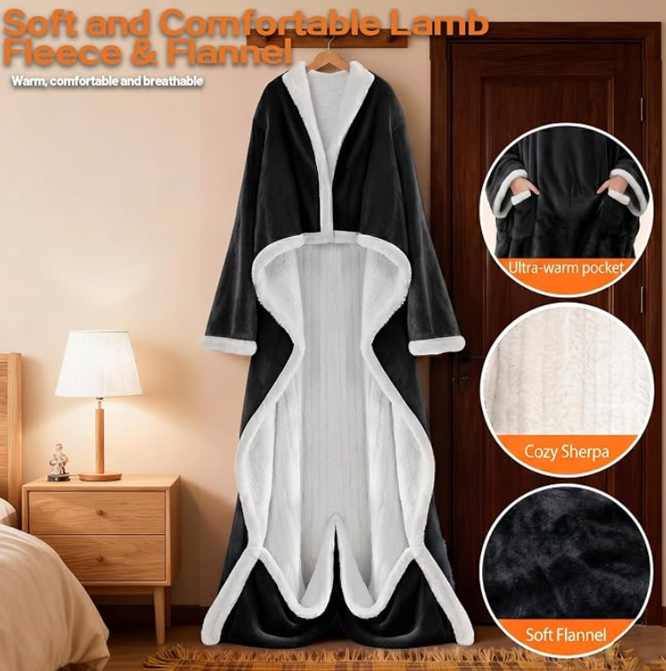 💛Wearable Heated Blanket with Sleeves | 10 Heat Settings, Auto Shut Off, Machine Washable 52”*72”+18”