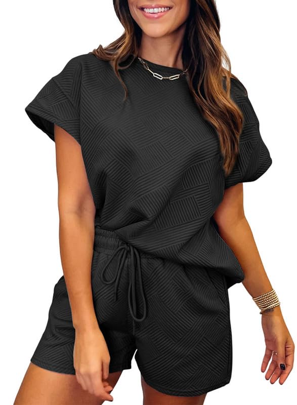 Women's Solid Textured Drawstring Shorts Set