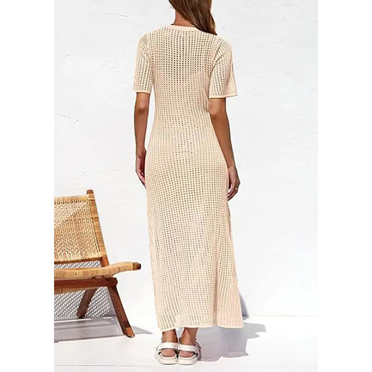 ✨✨Womens Eyelet Cover Up Dress Summer Resort Maxi Dress with Beach Short Sleeves, Hollow Out Design & Hollow Out Sundress Style