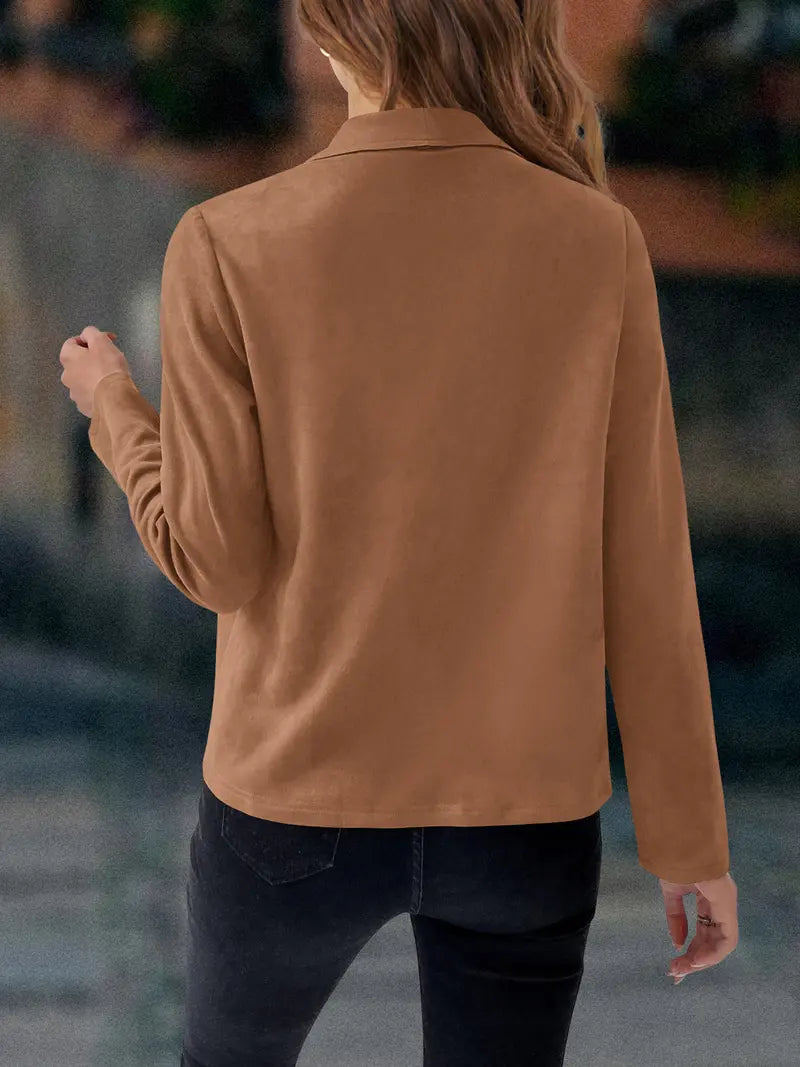 ✨✨Women's Fall Faux Suede Jackets Long Sleeve Open Front Cropped Coat Outwear
